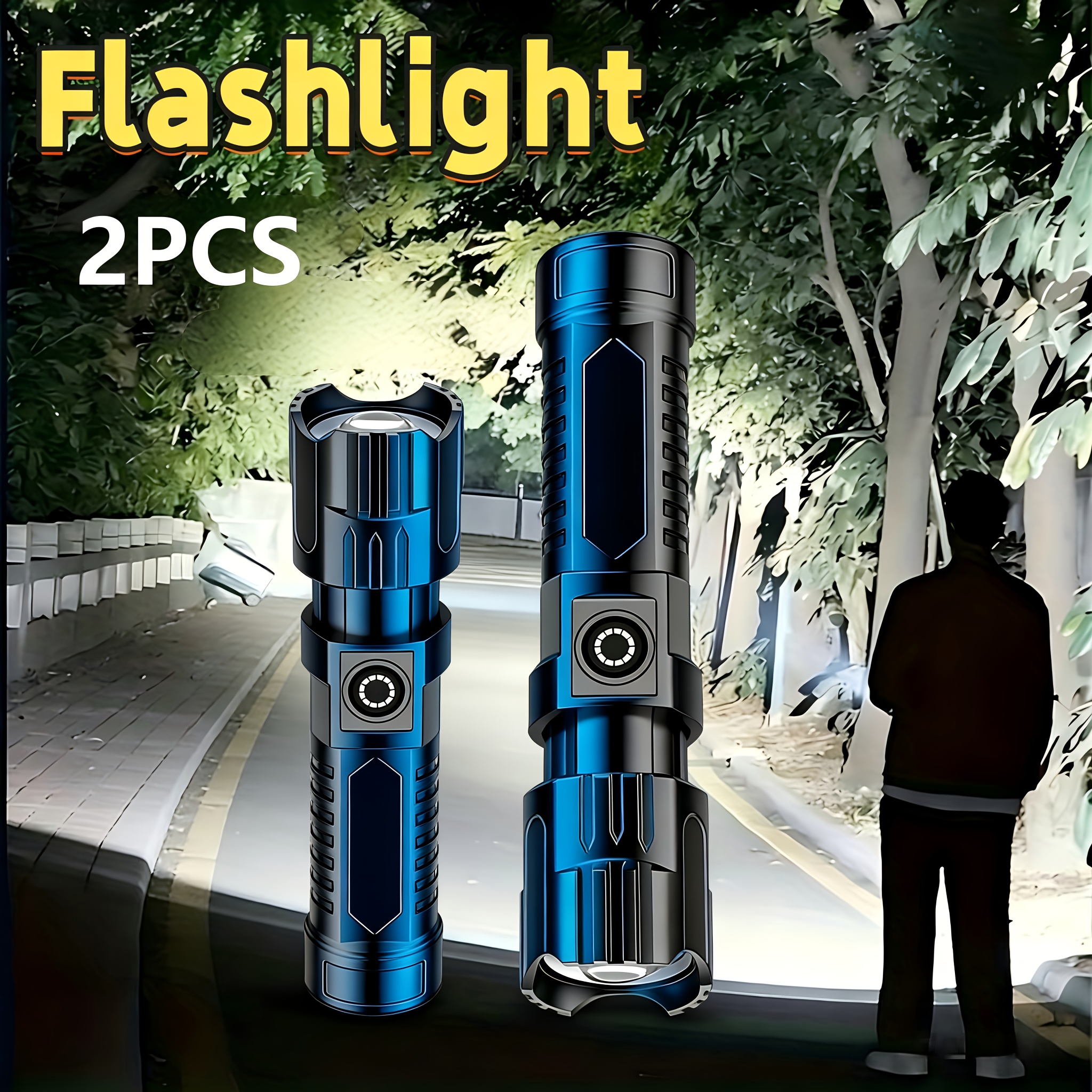 Outdoor Lighting Bollards - Tactical LED Flashlight 2000LM,USB Rechargeable Zoom