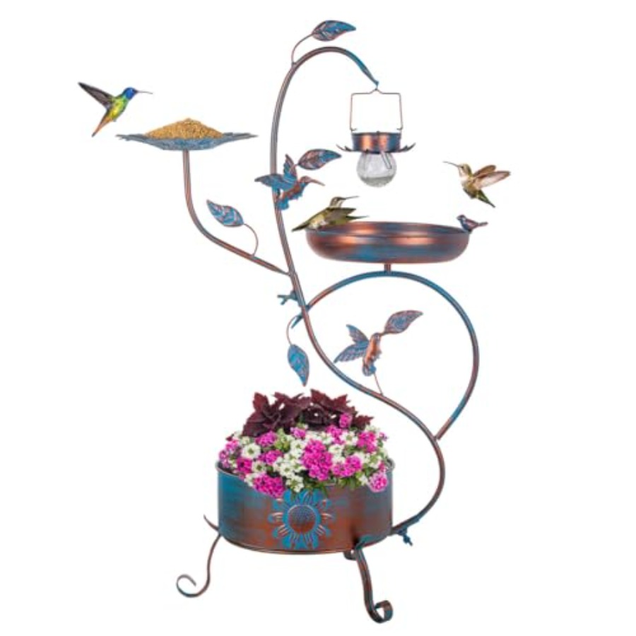 Outdoor Lighting Garden - Outdoor metal bird bath with planter