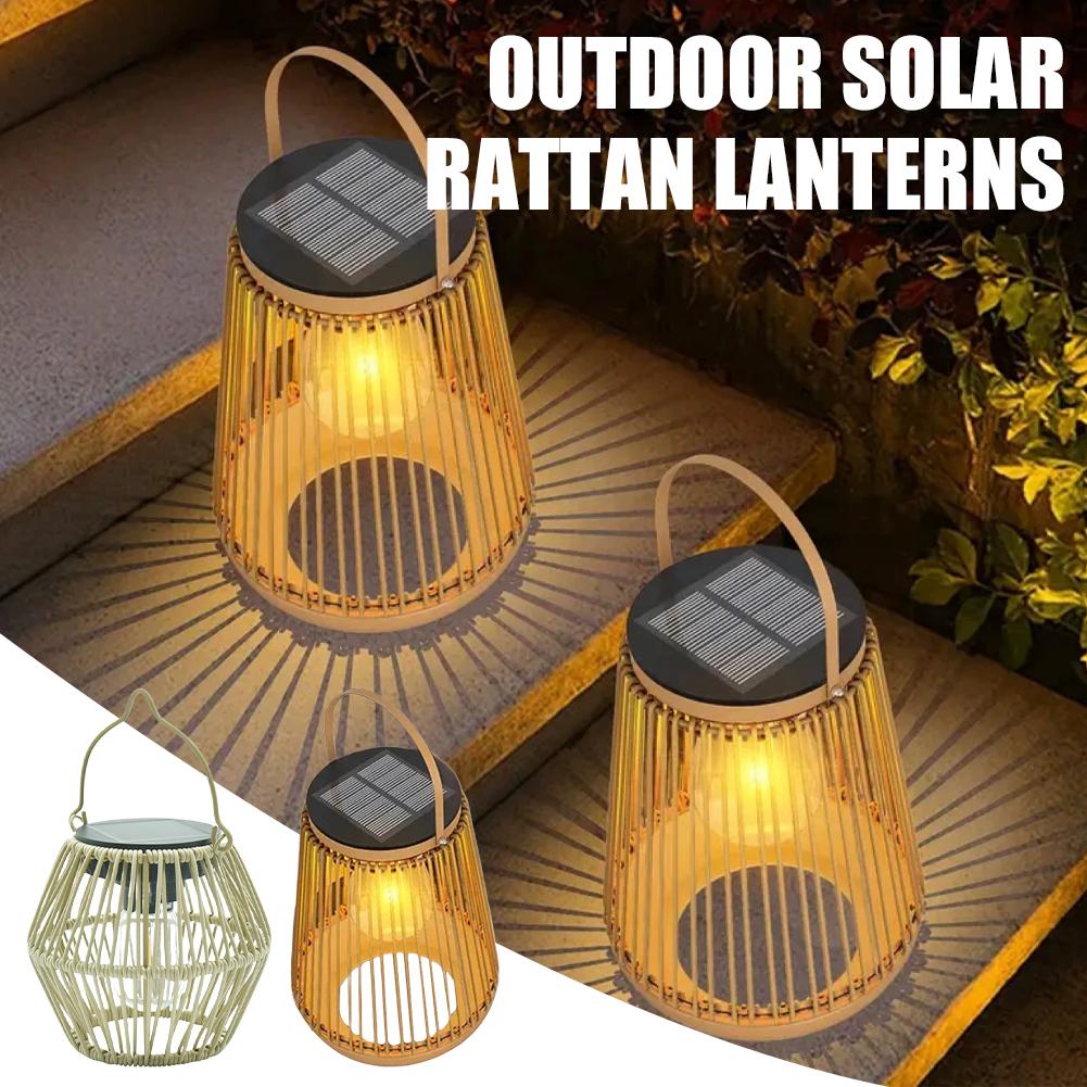 Outdoor Lighting Garden - IP65 Waterproof Solar Rattan Lantern Por