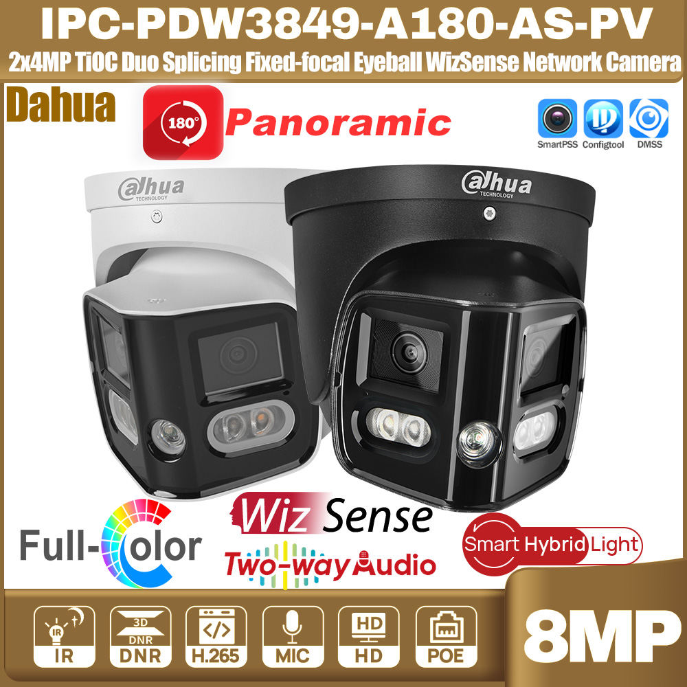 Outdoor Lighting Under Roof - Dahua IPC-PDW3849-A180-AS-PV 2x4MP 180° TiOC Duo