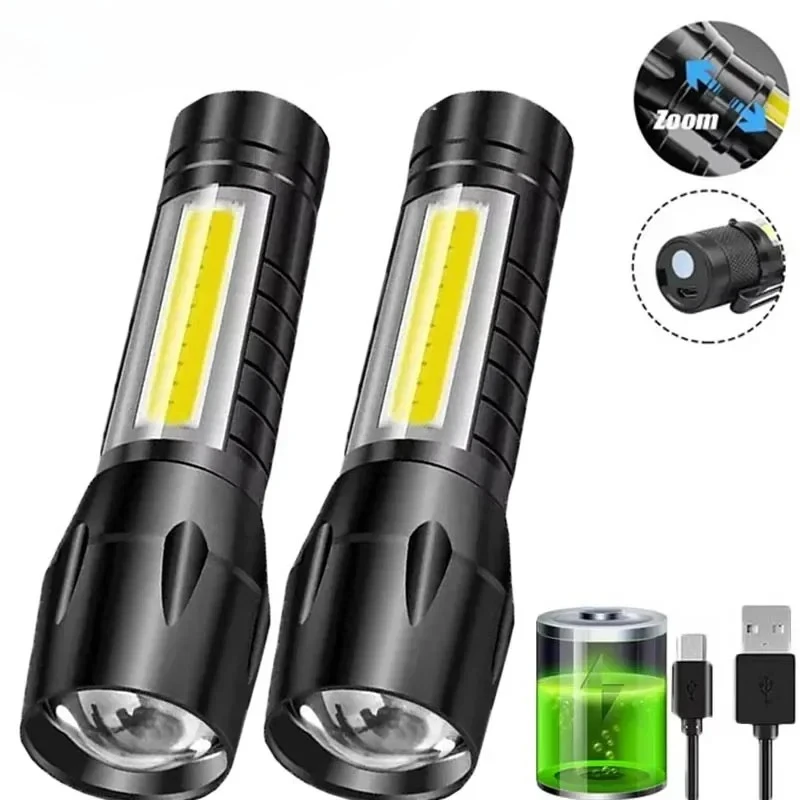 Outdoor Lighting Bollards - Portable COB+LED Camping Light Flashlight USB