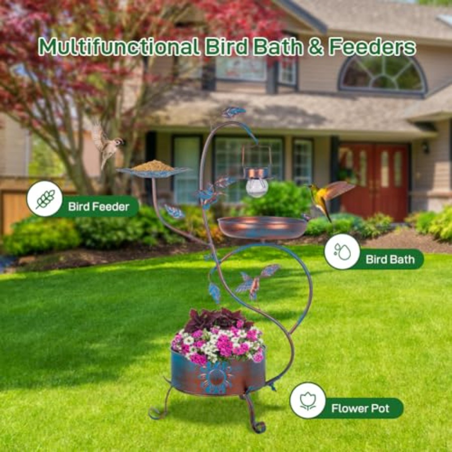 Outdoor metal bird bath with p - Outdoor Lighting Garden のレビューと価格