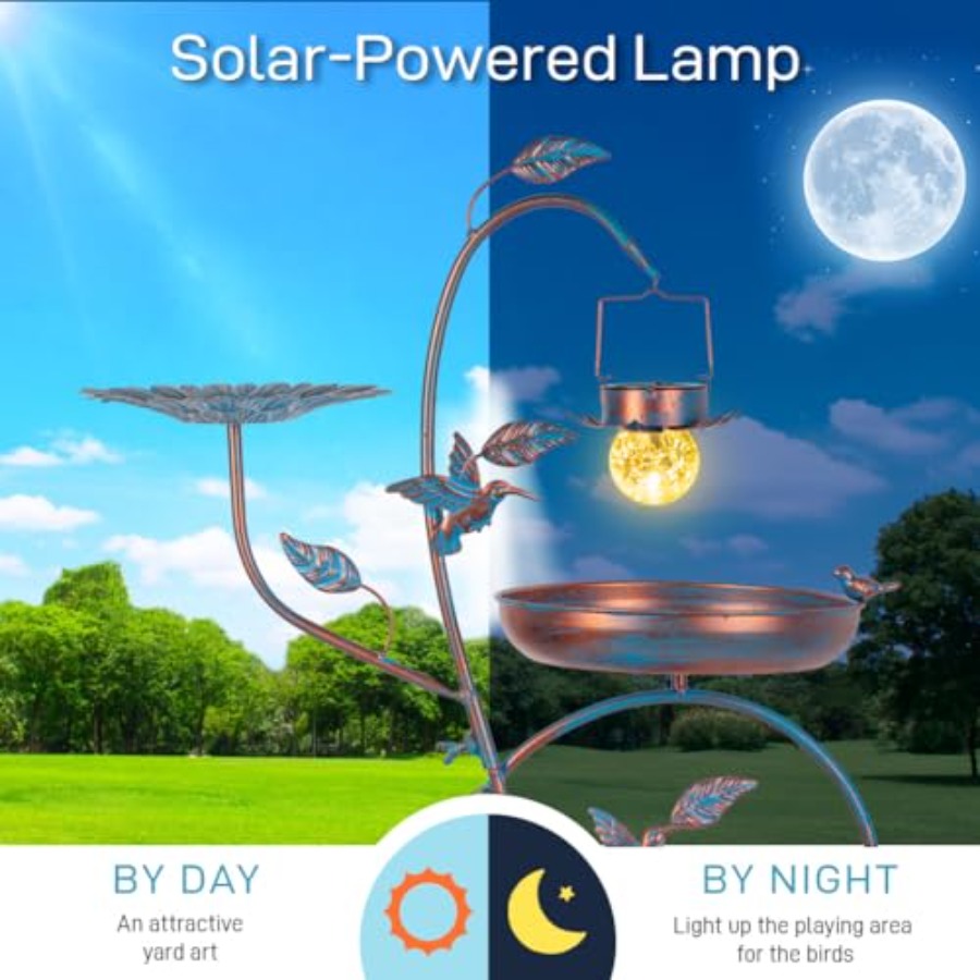 Outdoor metal bird bath with p - Outdoor Lighting Garden のレビューと価格