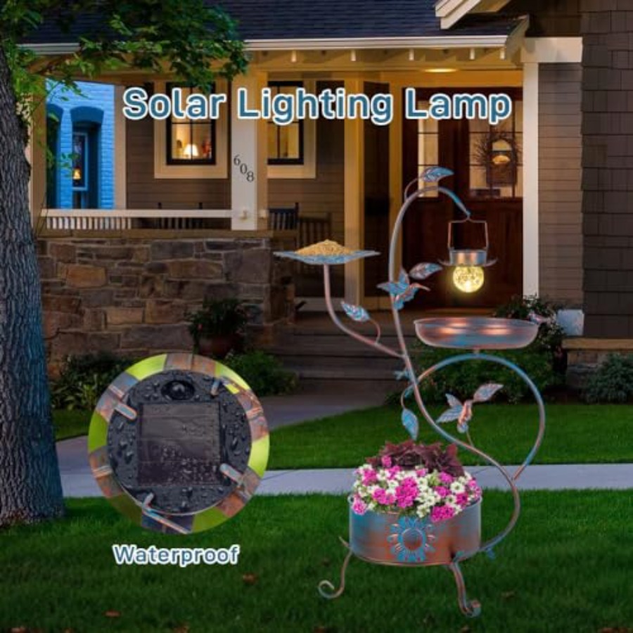 Outdoor metal bird bath with p - Outdoor Lighting Garden のレビューと価格