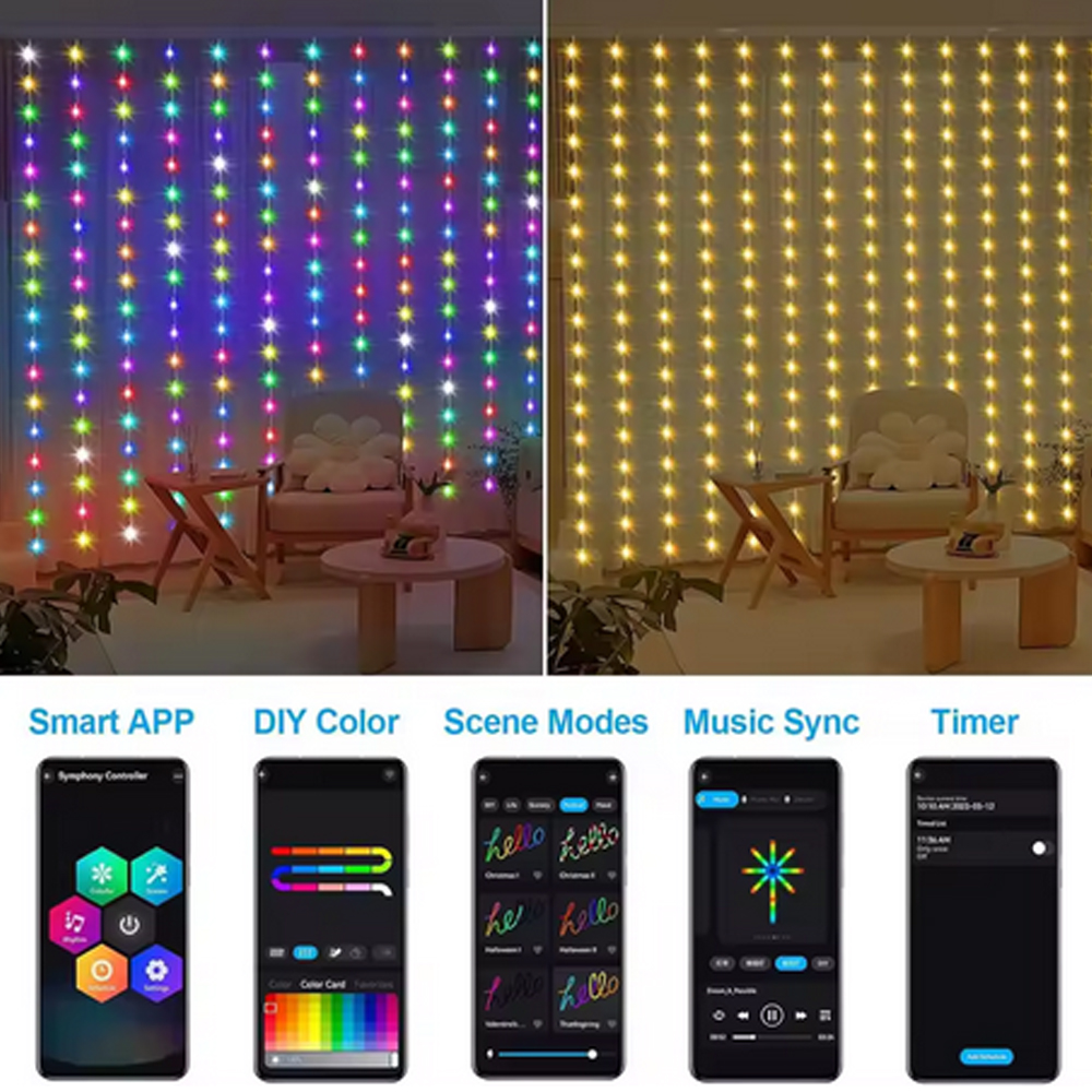 3M RGB Smart LED Curtain Light - Outdoor Lighting For Christmas のレビューと価格